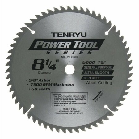 TENRYU 8-1/4in Wood Blade 60T 5/8inKo Arbor, 0.079 Kerf, 7300 Rpm PT-21060